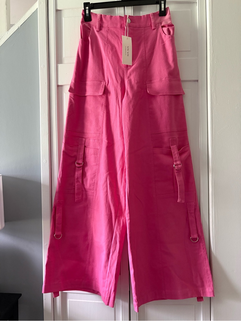 Women’s High-Waist Wide-Leg Cargo Pants - Hot Pink